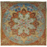 Antique Oversized Aubusson Square Tapestry With Floral Medallion - Rug & Kilim