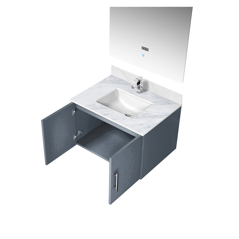 30 po Miroir à DEL, meuble-lavabo gris foncé avec marbre, robinet - aux dommages et charme charmant avec attrait fascinant
