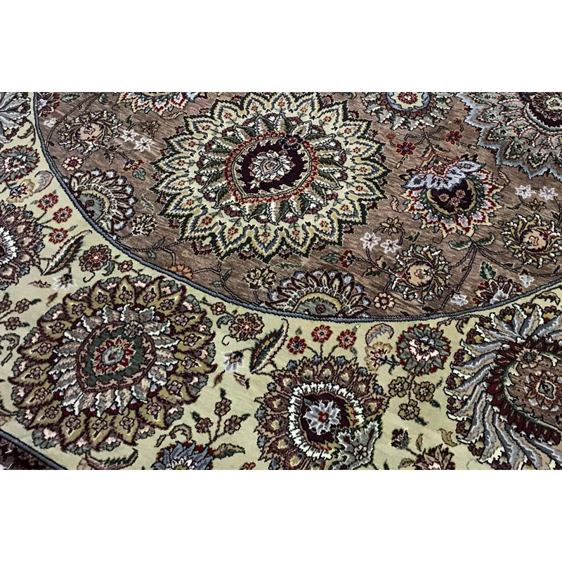 Hand-Knotted High-Quality Brown and Gold Round Area Rug