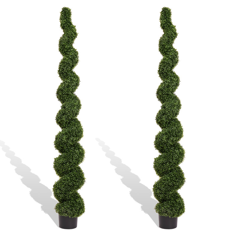 Artificial Potted Spiral Green Boxwood Topiary, 82.7" H x 13" W x 13" D