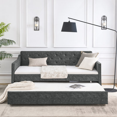 Lit de jour simple avec canapé-lit capitonné de taille simple, accoudoirs ondulés