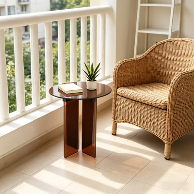 Table d'appoint ronde en acrylique 15,70 po, table de bout moderne avec plateau épais de 8 mm pour le salon, la chambre à coucher et le bureau
