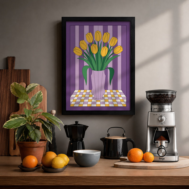 Yellow Tulips In Purple Modern - Print, A1 - 84.1 x 59.4 cm, Black