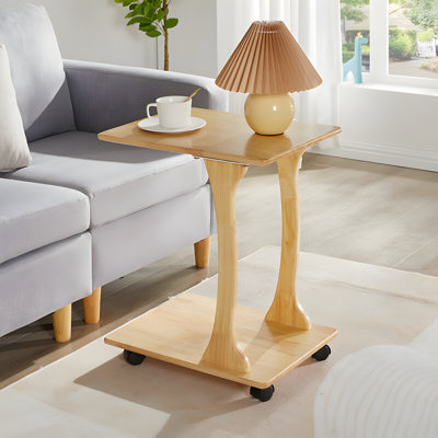 Solid Wood Side Table With C-Shaped Design, Portable End Table For Living Room, Bedroom, Or Office, Compact And Lightweight