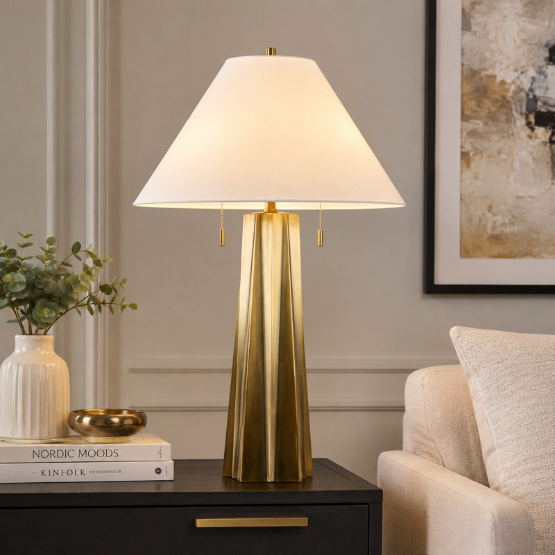 30.75" Metal Table Lamp With White Shade