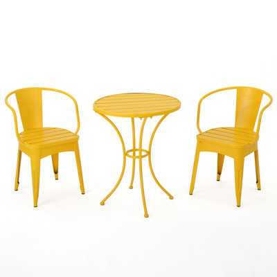Cheerful Yellow Iron Bistro - 3 Pc Kd Metal For Outdoor Entertaining With Deformation- Coating