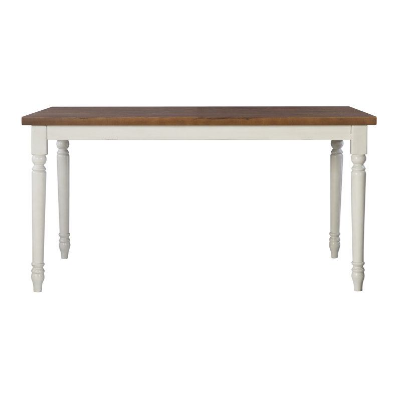 Io 60" Two Tone Solid Wood Farmhouse Dining Table, Brown Top/Vanilla White Base