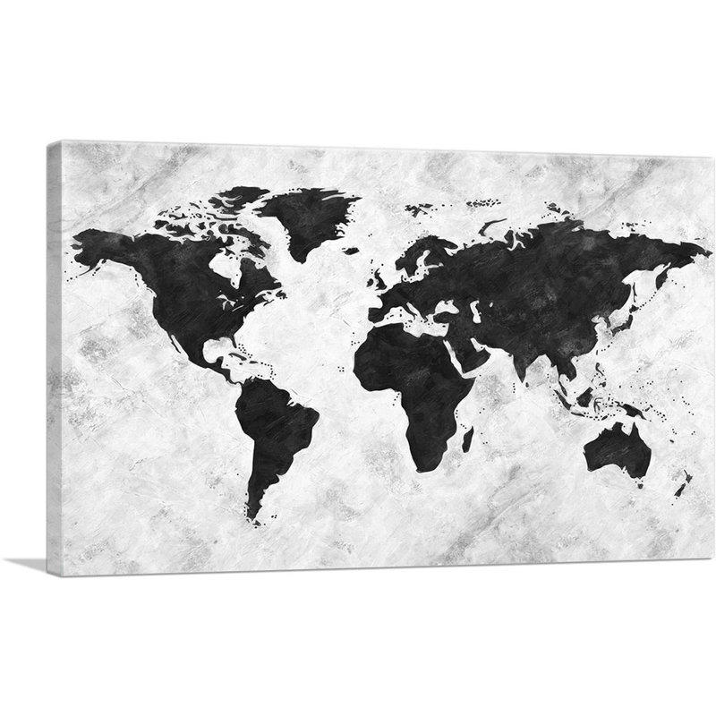 " Black White World Map ", 26" H x 40" W x 1.5" D