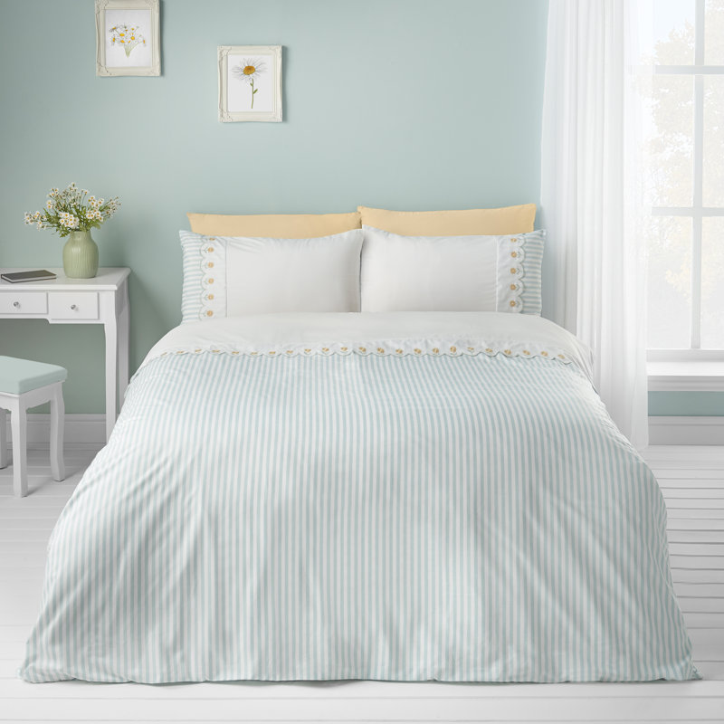 Embroidered Daisy Soft Touch Duvet Cover Set, Single