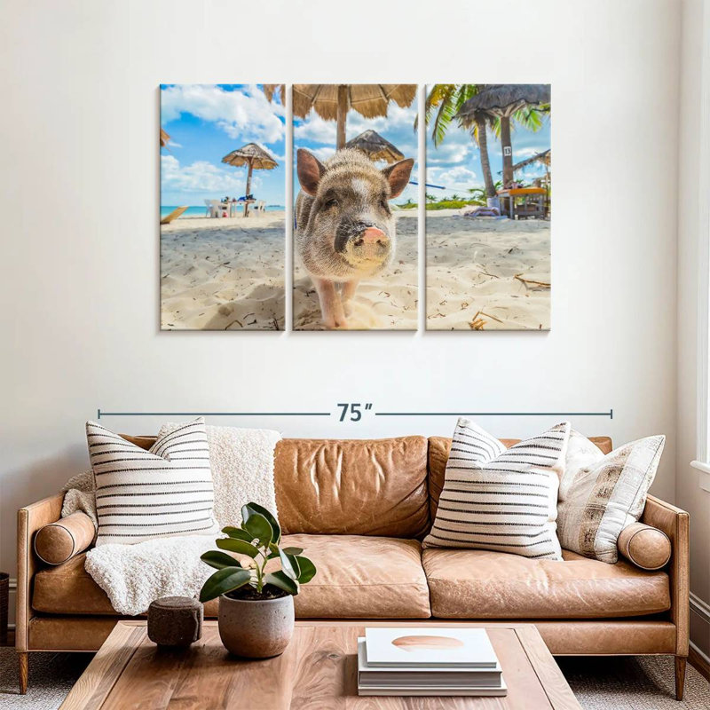 Cochon sale sur la plage, H 36 po x l 57 po