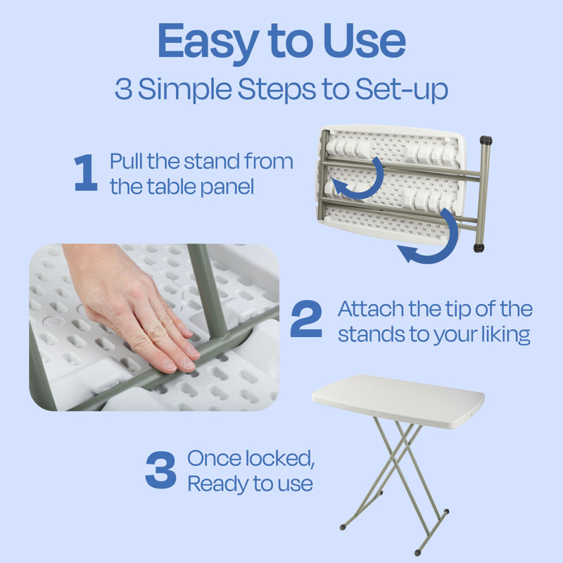 Lavish Home Adjustable Height Folding Table, (L) 30" x (W) 20" x (H) 19-28"