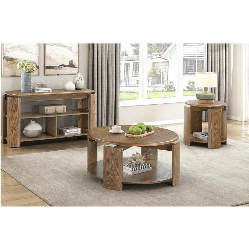 Table de bout ronde brun avec table de bout 1 pièce