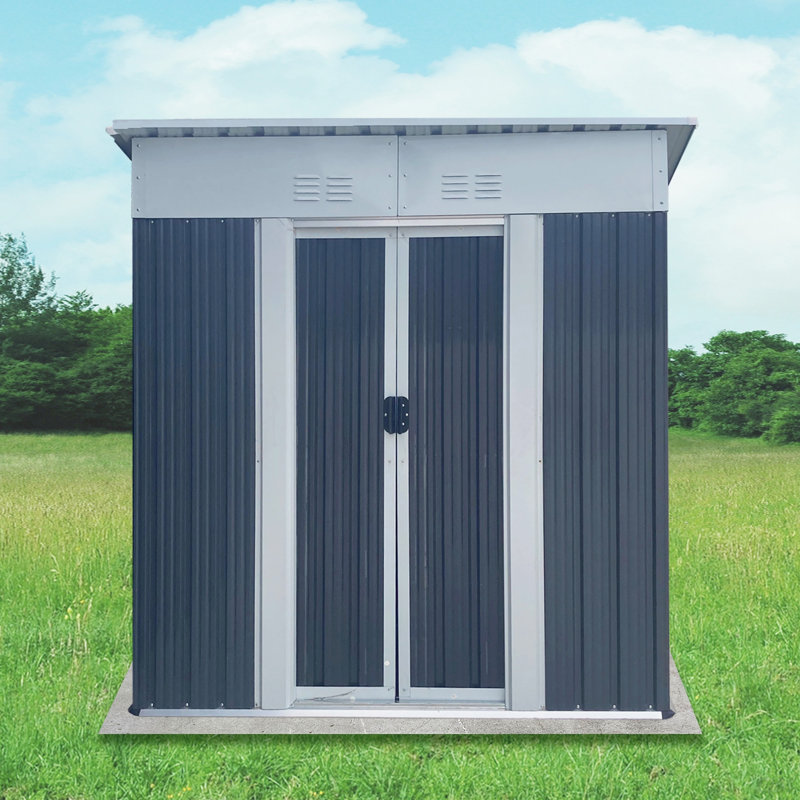 Small Mini Outdoor Storage Sheds Pent Roof Green With Aluminum Alloy Frame And Sliding Door, Gray
