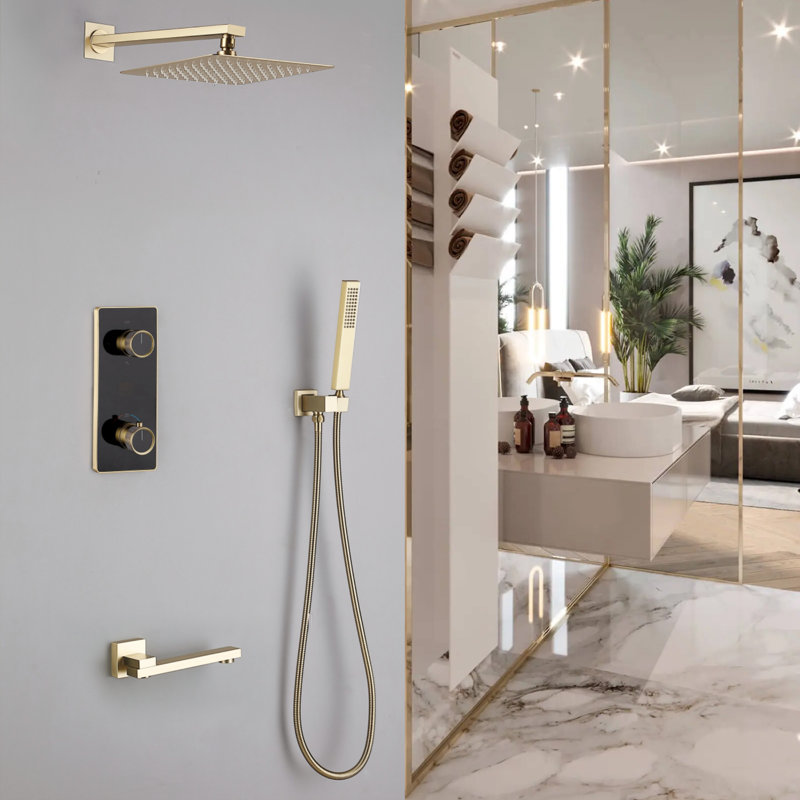Système de douche thermostatique complet avec pommes de douche à effet pluie brutes, Noir mat