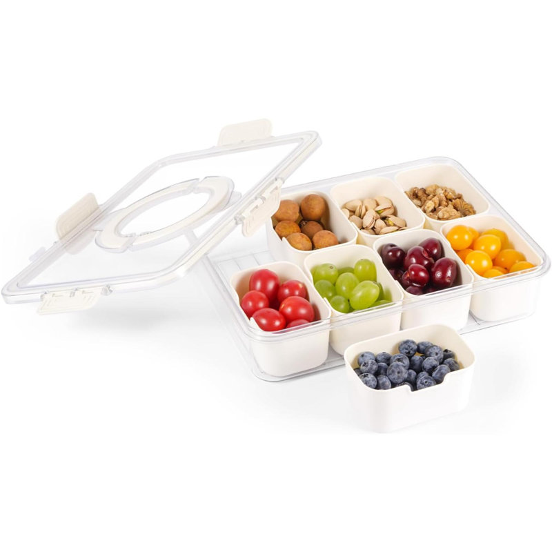 Divided Serving Tray With Lid And Handle, Snackle Box Charcuterie Container Portable For Snack Platters Reusable Clear Organizer 8 Compartments For Candy, Fruits, Nuts Perfect For Party Entertaining