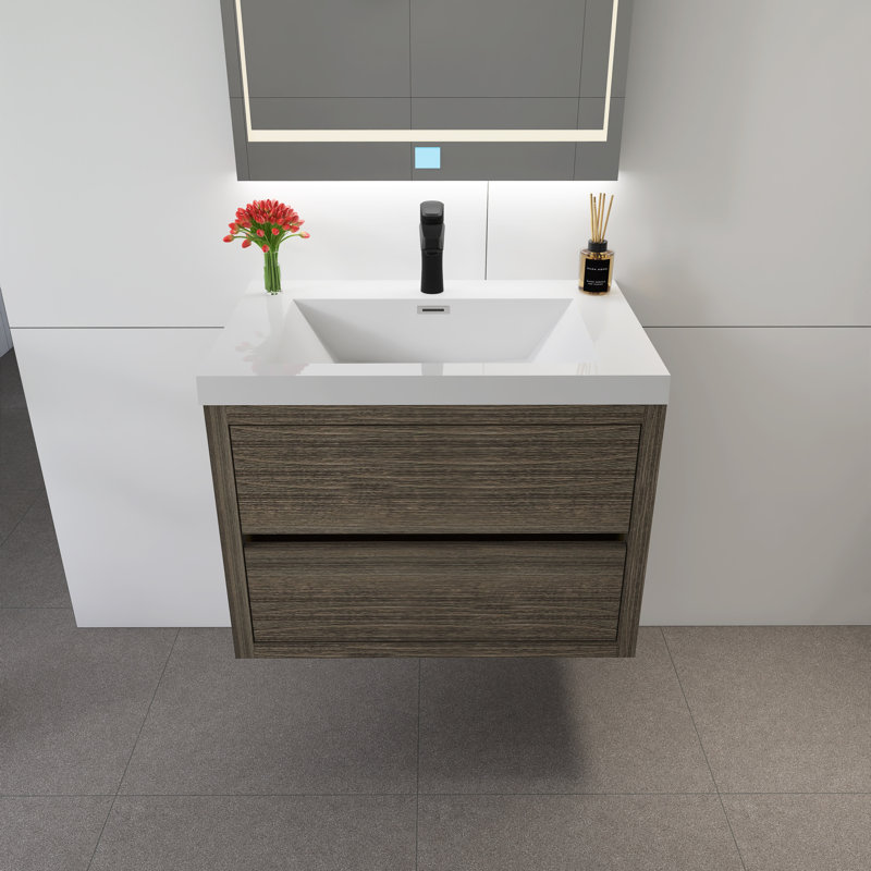 Meuble-lavabo mural 30 po avec lavabo, Gris cendré