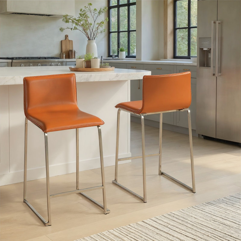 Middlebrook 26" Upholstered Counter Stools, Stainless Steel, Camel, Counter Stool (26" Seat Height)
