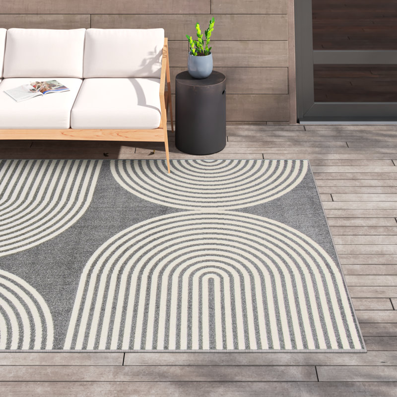 Tapis intérieur / extérieur gris en polypropylène touffeté à la machine Barraco, Rectangle 9 pi 10 po x 12 pi 10 po