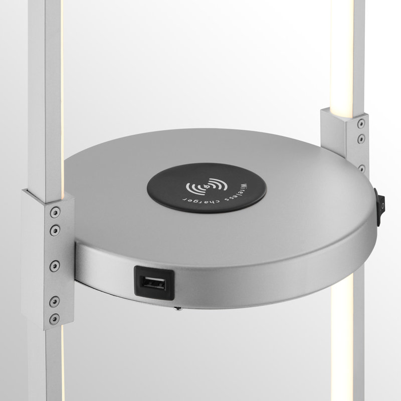 56 " LED Tray Table Floor Lamp USB, Silver