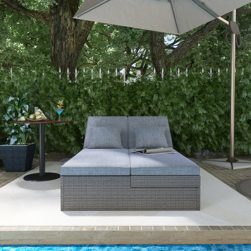 Lit de jour pour terrasse inclinable en osier 47,2 po, Gris