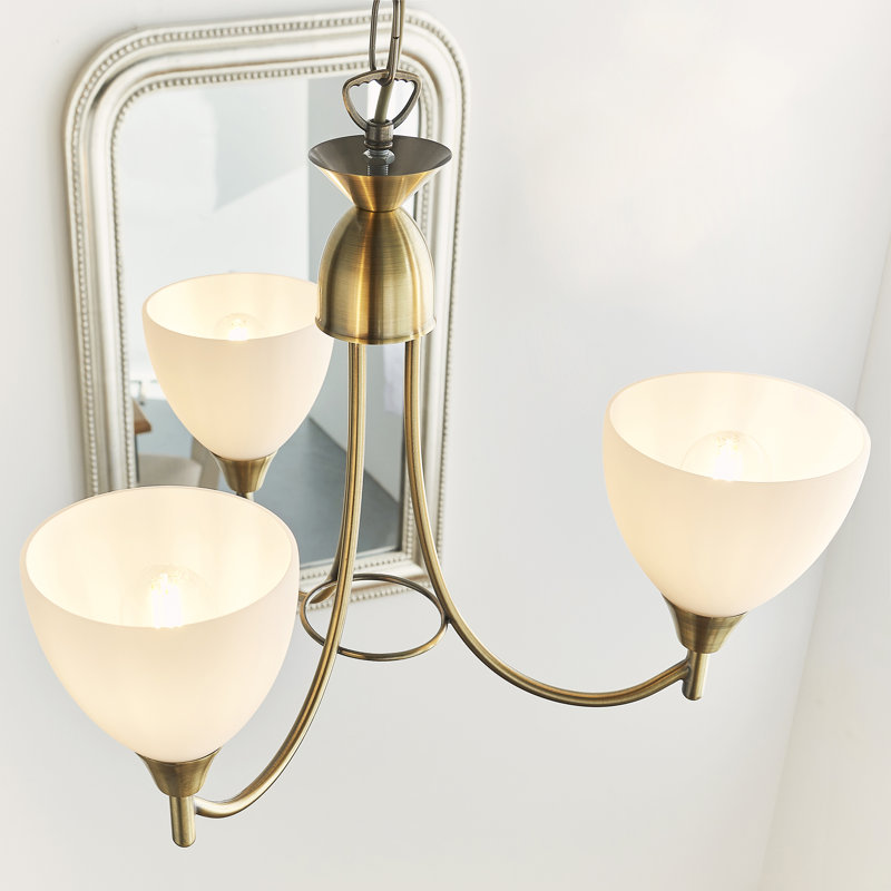 Barium 3 - Light Shaded Chandelier, Antique Brass