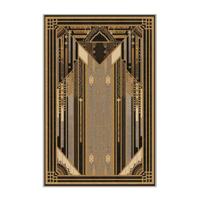 Machine Washable Ritner New Years Modern & Contemporary Abstract Rug in Brown – Beige Binding