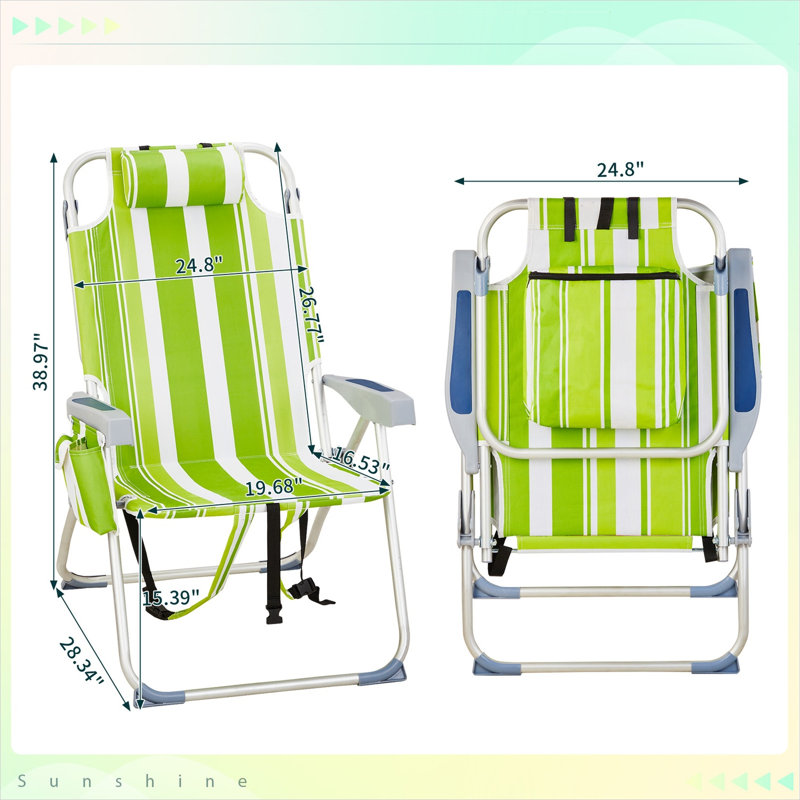 Chaise de plage en aluminium avec revêtement en polyester 600D, siège surélevé et dossier réglable en 5 positions, idéale pour le camping, finition verte.