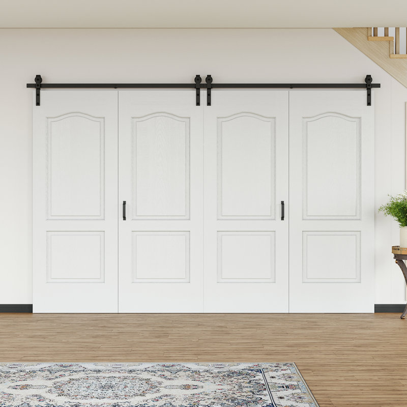 Double porte de grange pliante double avec trousse de quincaillerie d'installation, 128 po x 84 po