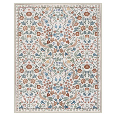 Kaldi Floral Washable Area Rug – Intricate Nature-Inspired Design, Non-Slip Soft Floor Mat for Living Room, Bedroom, and Entryway