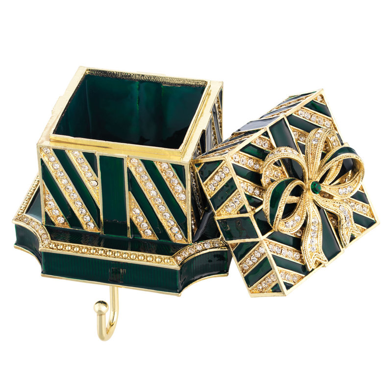 Holiday Gift Box Stocking Holder, Green