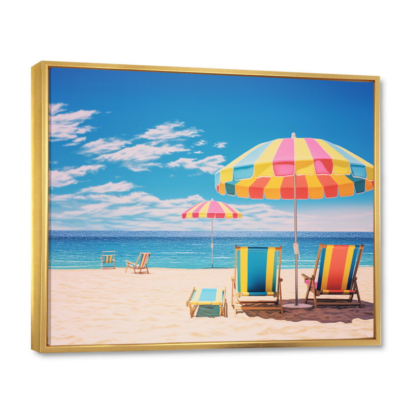 «Beach Chairs Dream IV» sur toile, Cadre flottant doré, H 16 po x l 32 po x P 1 po