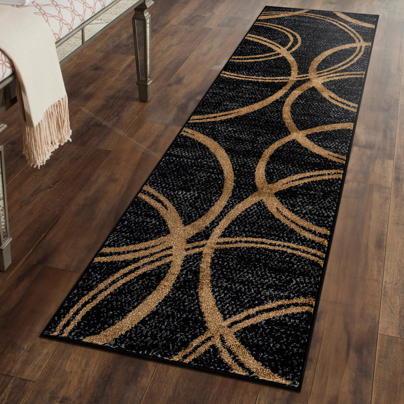Arnaldur Geometric Black/Gray/White Area Rug, Runner 2' x 7'2", Camel