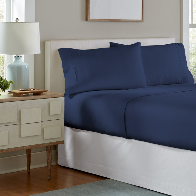 Flannel Sheet Set, Queen Sheet Set + Fitted Sheet + 2 Pillowcases, Navy