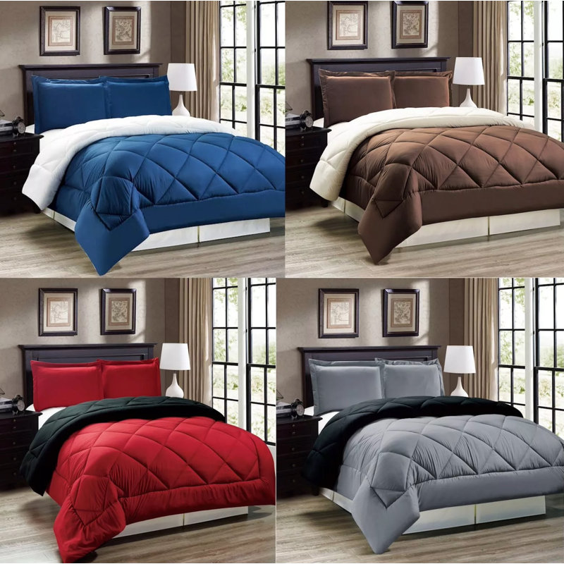 11513 Box Stitch Comforter, Black, Full/Queen Comforter + 2 Shams