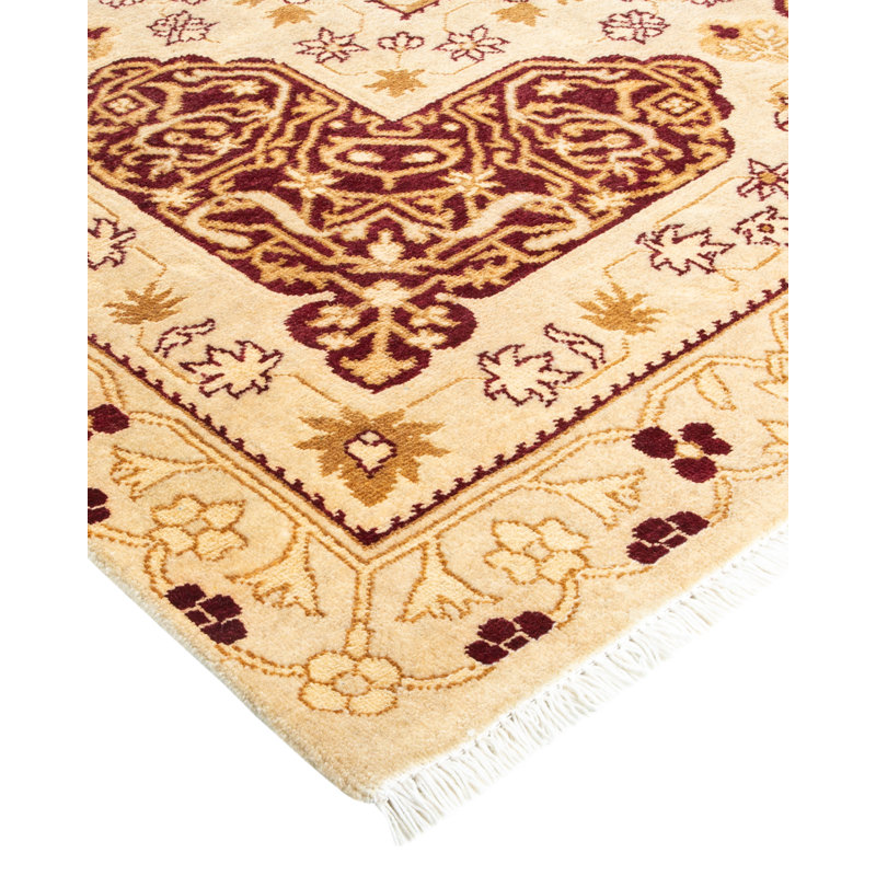 Tapis unique noué à la main Roarie Eclectic - ivoire / brun, 9 pi x 11 pi 7 po