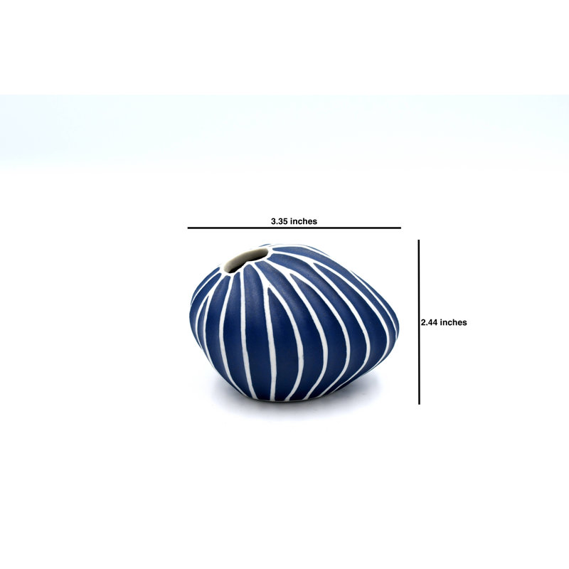 Bauske Handmade Table Vase, Blue, 2.4" H x 3.4" W x 2.6" D