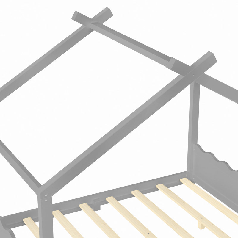 Lit de maison avec lattes de soutien, structure de lit de maison en bois massif, pas de sommier tapissier et structure d'ouverture