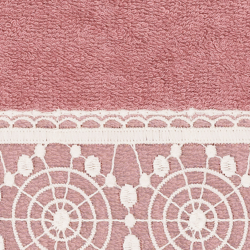 Valentina Turkish Cotton Lace Embellished Towel, 1 Bath Towel, 1 Washcloth, 1 Hand Towel, Tea Rose/White