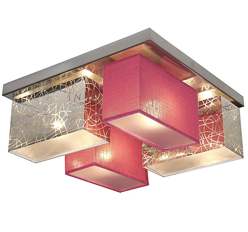 Pascoe Fabric Semi Flush Mount, Silver/Pink Transparent