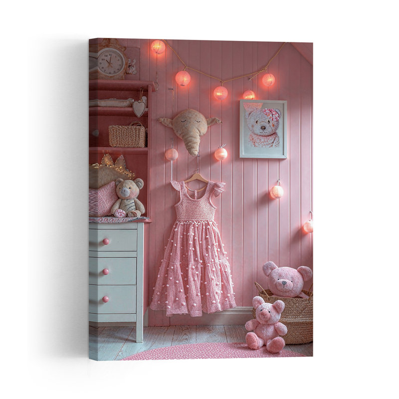 Pink Nursery Dream Playful Contemporary Bear Elephant Architecture Wall Art Print 1 Piece Wrapped Canvas Wall Art