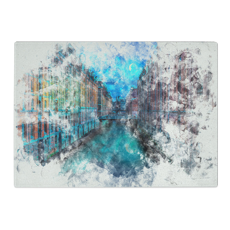 Tempered Glass Canal Through Hamburg Chopping Board, 28.5 cm x 39 cm