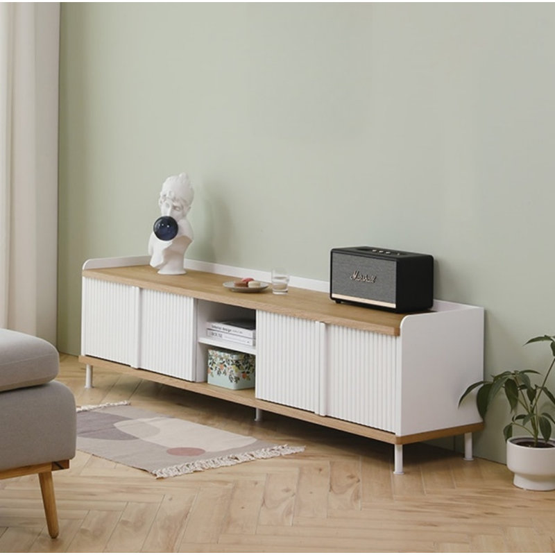 Meuble télé simple rayé, H 20,08 po x L 78,74 po x l 15,75 po, Blanc