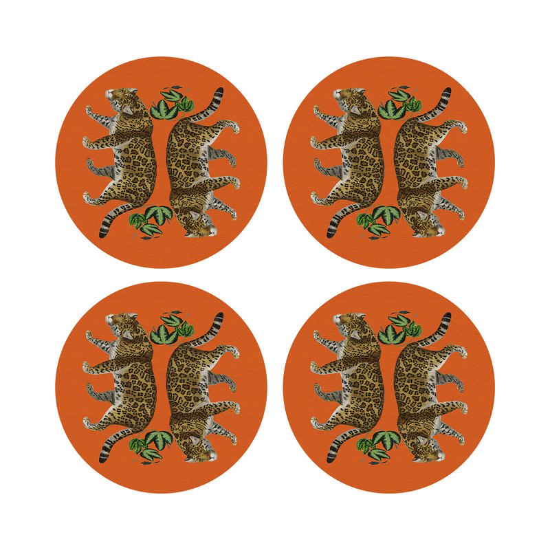 Leopard Seeing Double Pebble 16" Vinyl Placemat, Orange