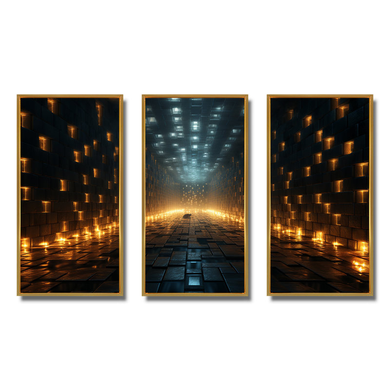 Momentum Mirage 1 - art mural géométrique, Cadre flottant doré, H 28 po x l 36 po x P 1 po