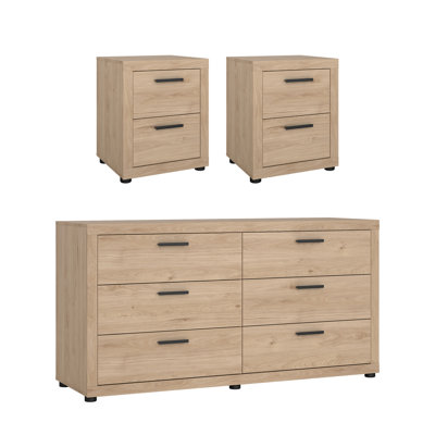 Rorry 3-Piece Bedroom Set - 6 Drawer Double Dresser And Nightstand Set Of 2