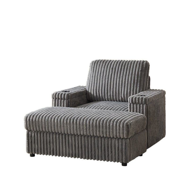 Fauteuil inclinable simple en velours côtelé de 42,5 po avec coussin de dossier, porte-gobelet, repose-pieds de rangement, canapé de salon confortable et profond