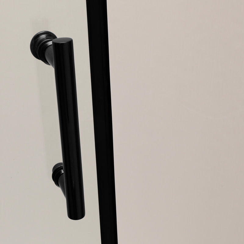 Cabine de douche noir mat l 48 po x H 76 po. Verre trempé. Poignée à tirer. S'agence à différentes salles de bain. Réglable pour les murs inégaux. Accessoires fournis