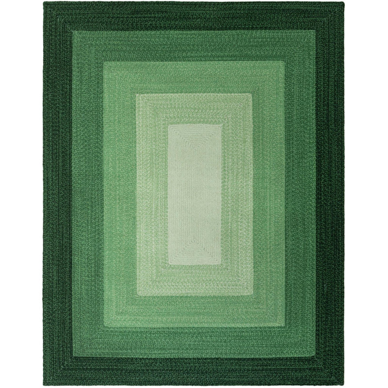  Ombre Hand Braided Wool Rug, Green, Rectangle 7'10" x 10'