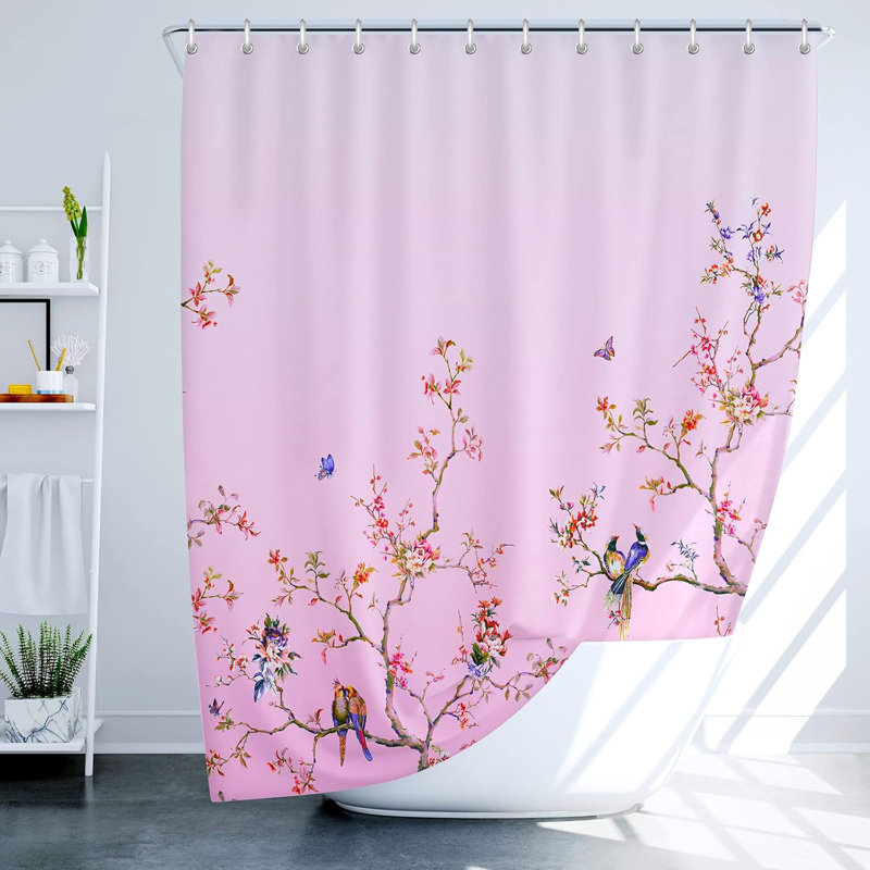Floral Polyester Shower Curtain, Pink