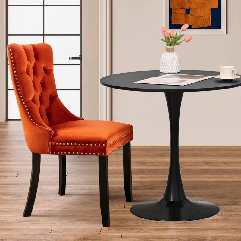 Round Dining Table Sets with 2 chairs, Black, Orange/Black